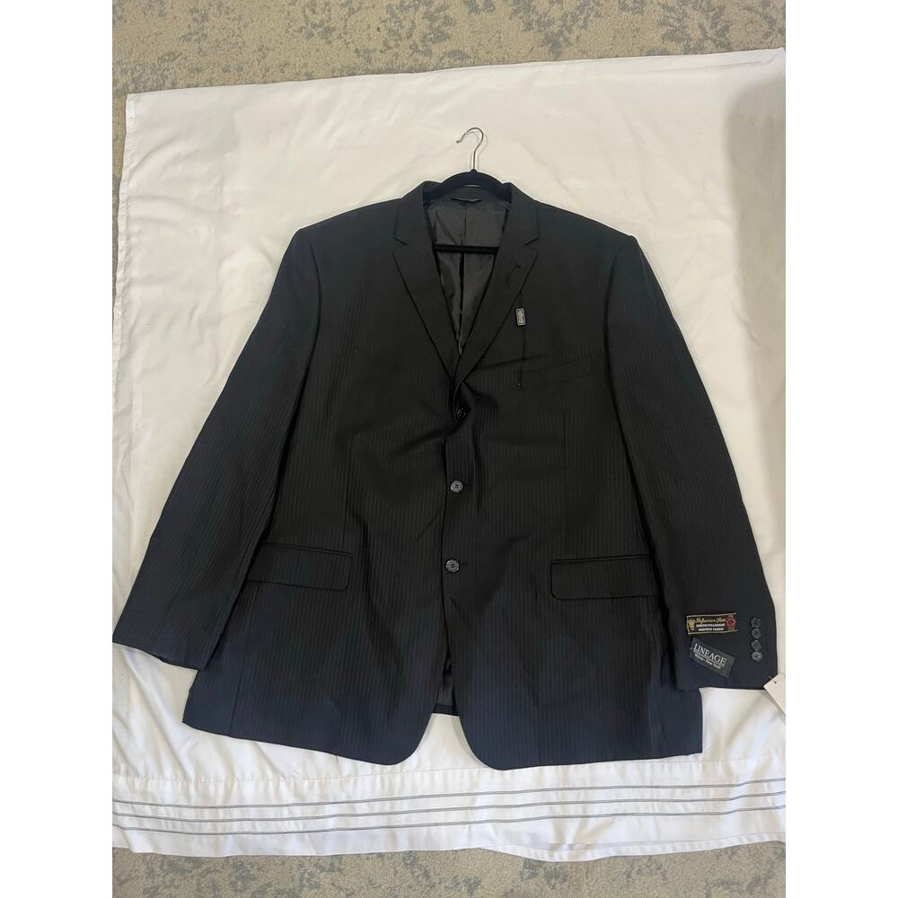 Mens Lineage Black Striped Suit Size 56L NEW